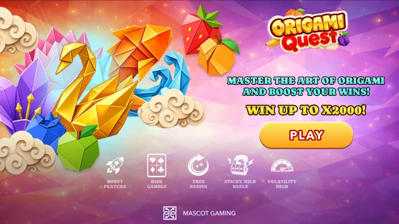 Origami Quest – hlavná obrazovka s valcami a symbolmi origami